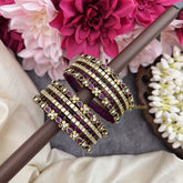 Vriksham Royal Purple Glass Bangle & Kundan Gold Floral Mirror Work Silk Thread Bangle Set-G19860